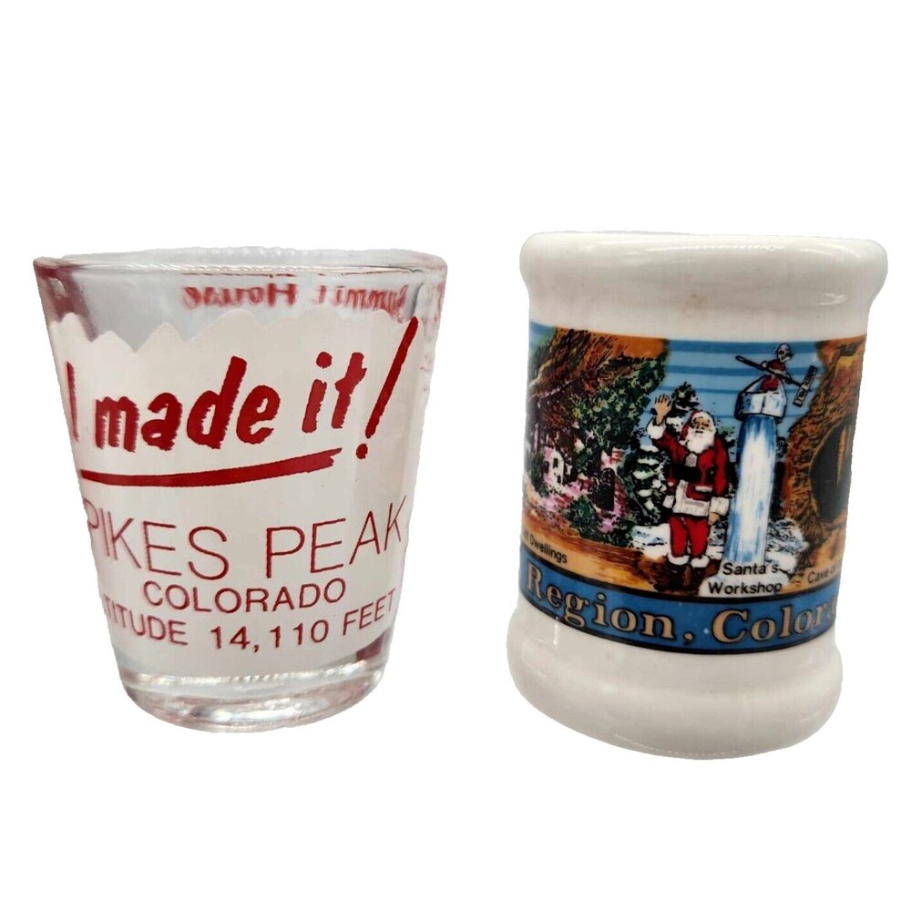 Set of 2 PIkes Peak CO Shot Glasses Colorado Summit House Air Force Academy